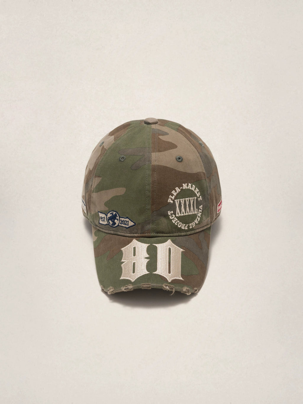 Fleamarket Vintage Camo Distressed Baseball Cap with Embroidery