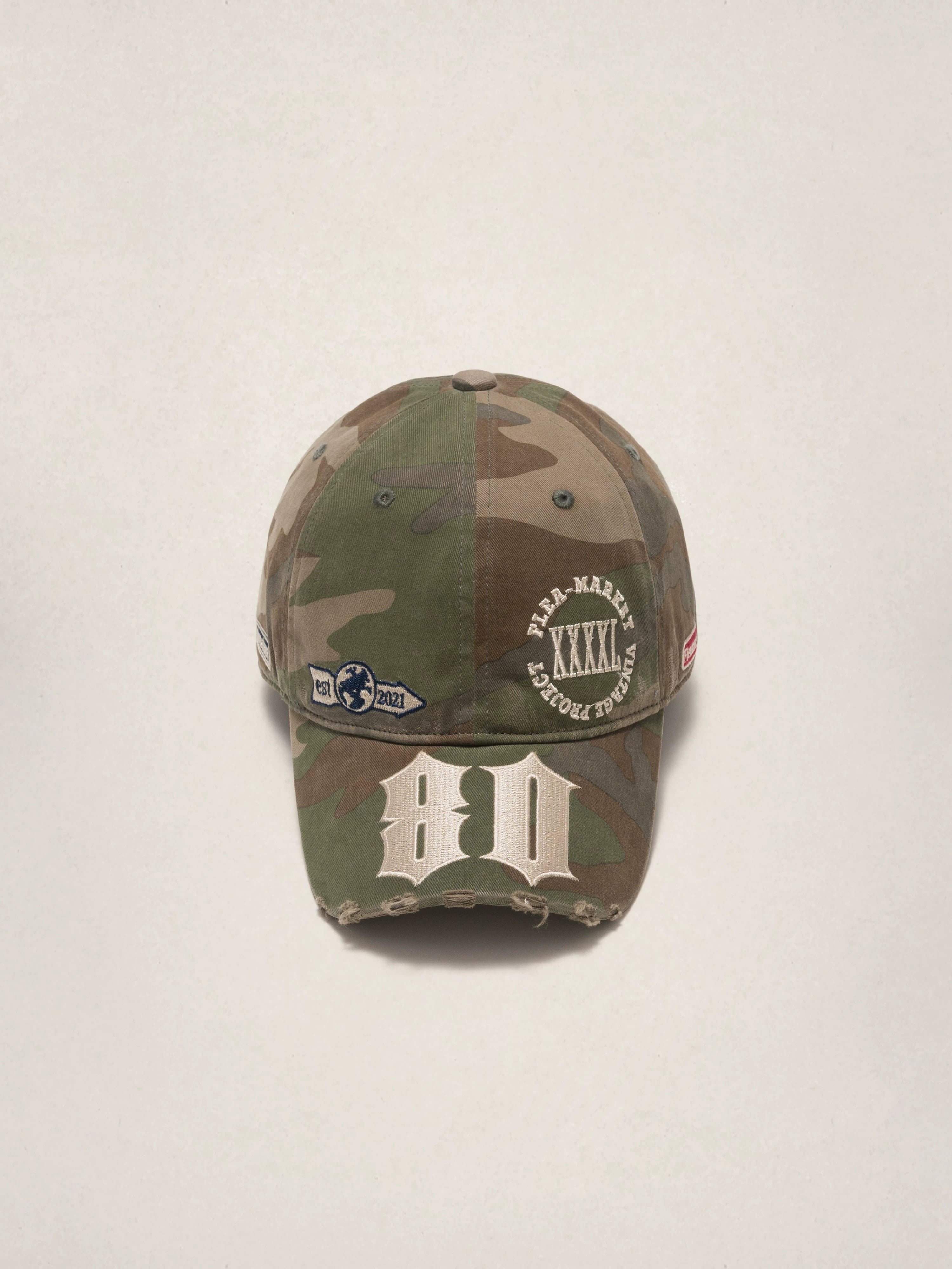 Fleamarket Vintage Camo Distressed Baseball Cap with Embroidery