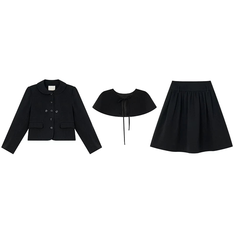 KANO Detachable Cape Blazer & Skirt Set