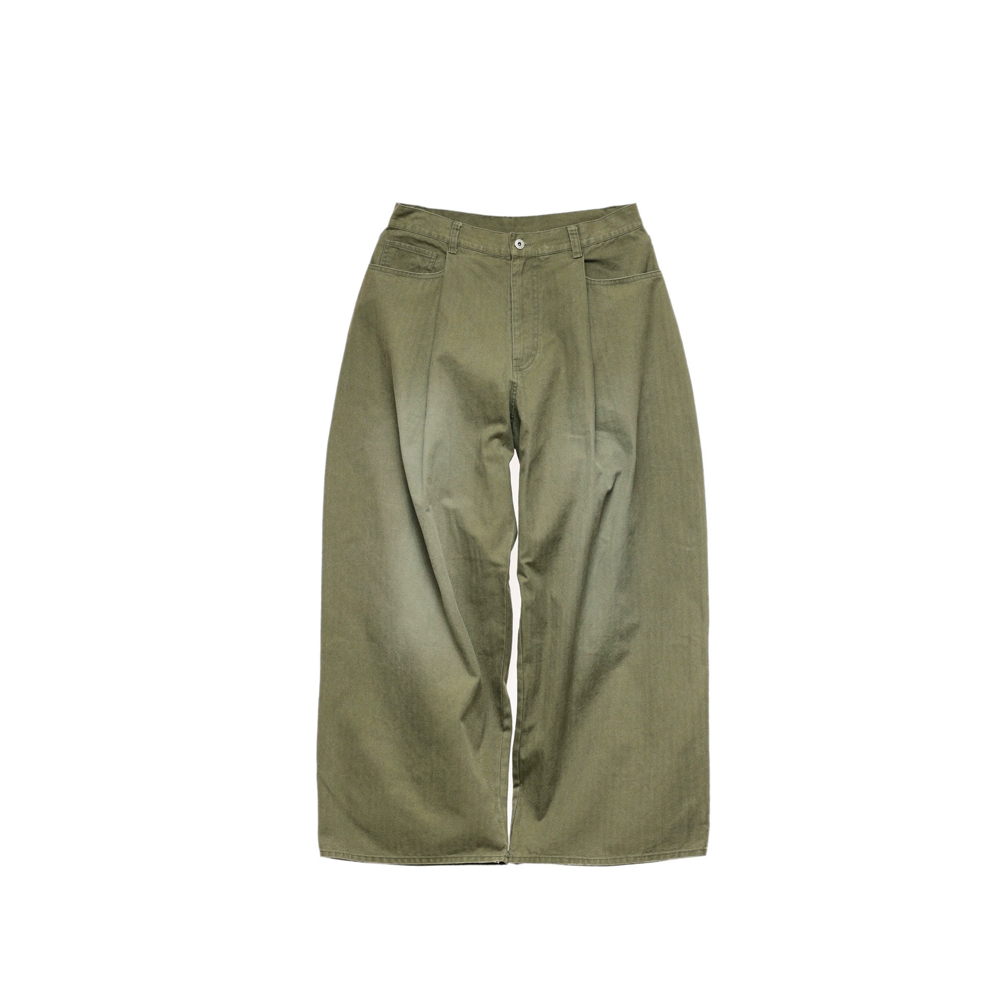 6CRAYON Washed Green Herringbone Wide-Leg Trousers