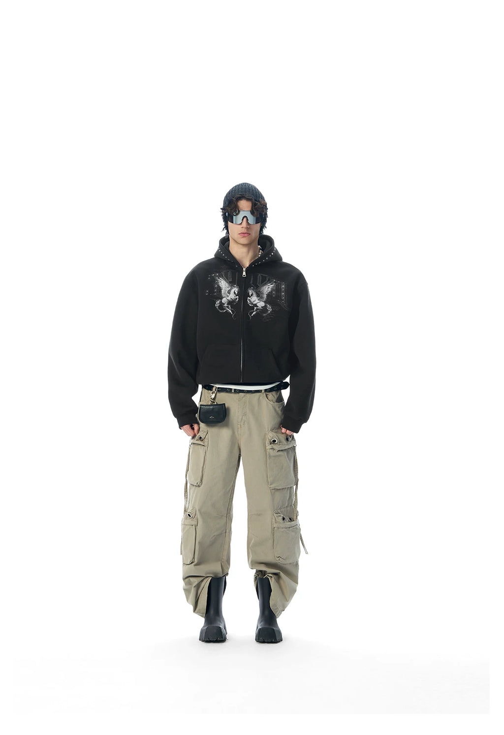 JHYQ Hooded Rivet Short Pegasus Cardigan Jacket