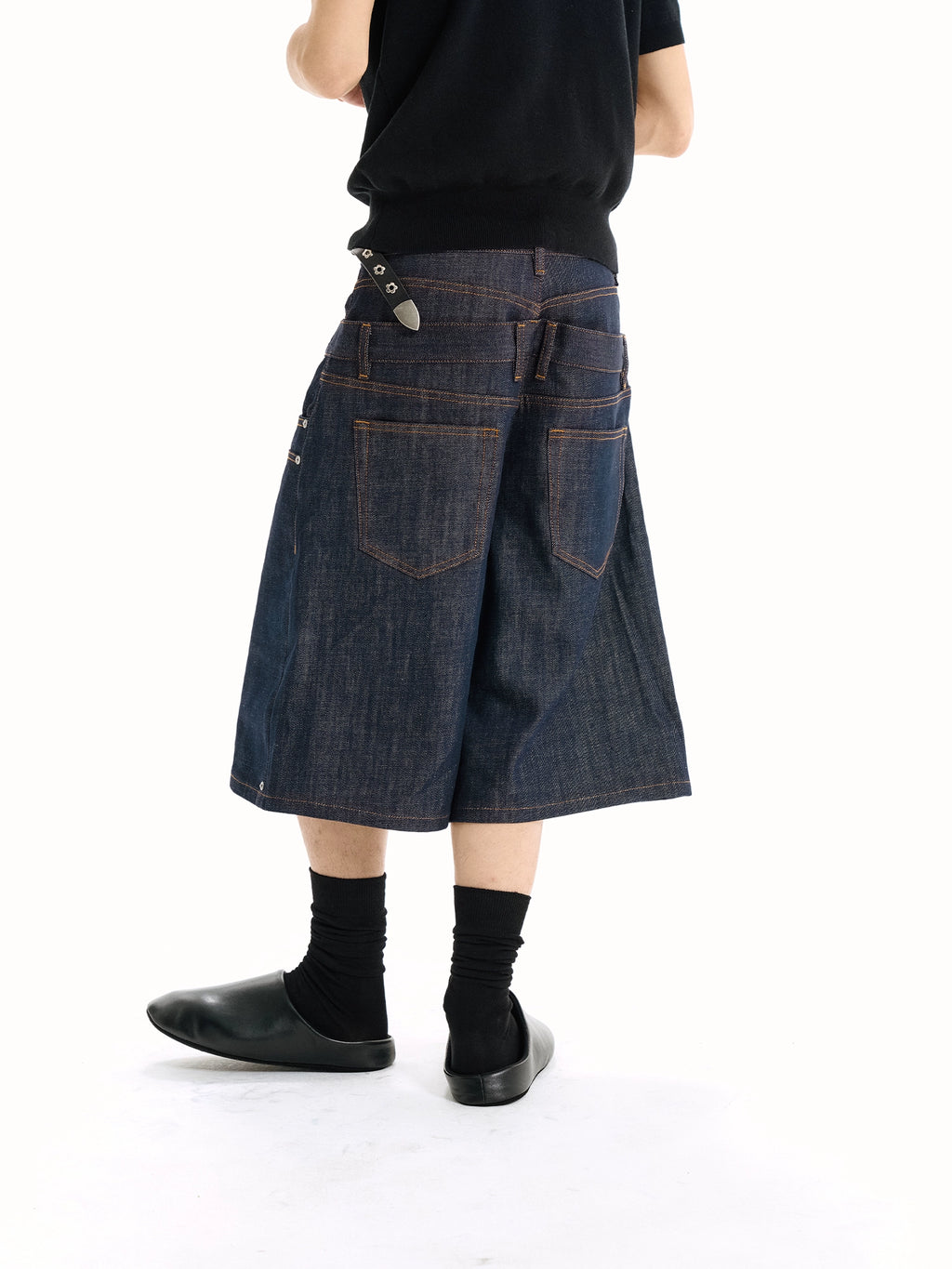 WANNA LAB Original Denim Logging A Word Six or Seven Point Short Trousers