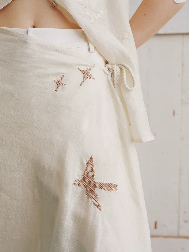 AnnoMundi Embroidered Wrap Wide-Leg Trousers
