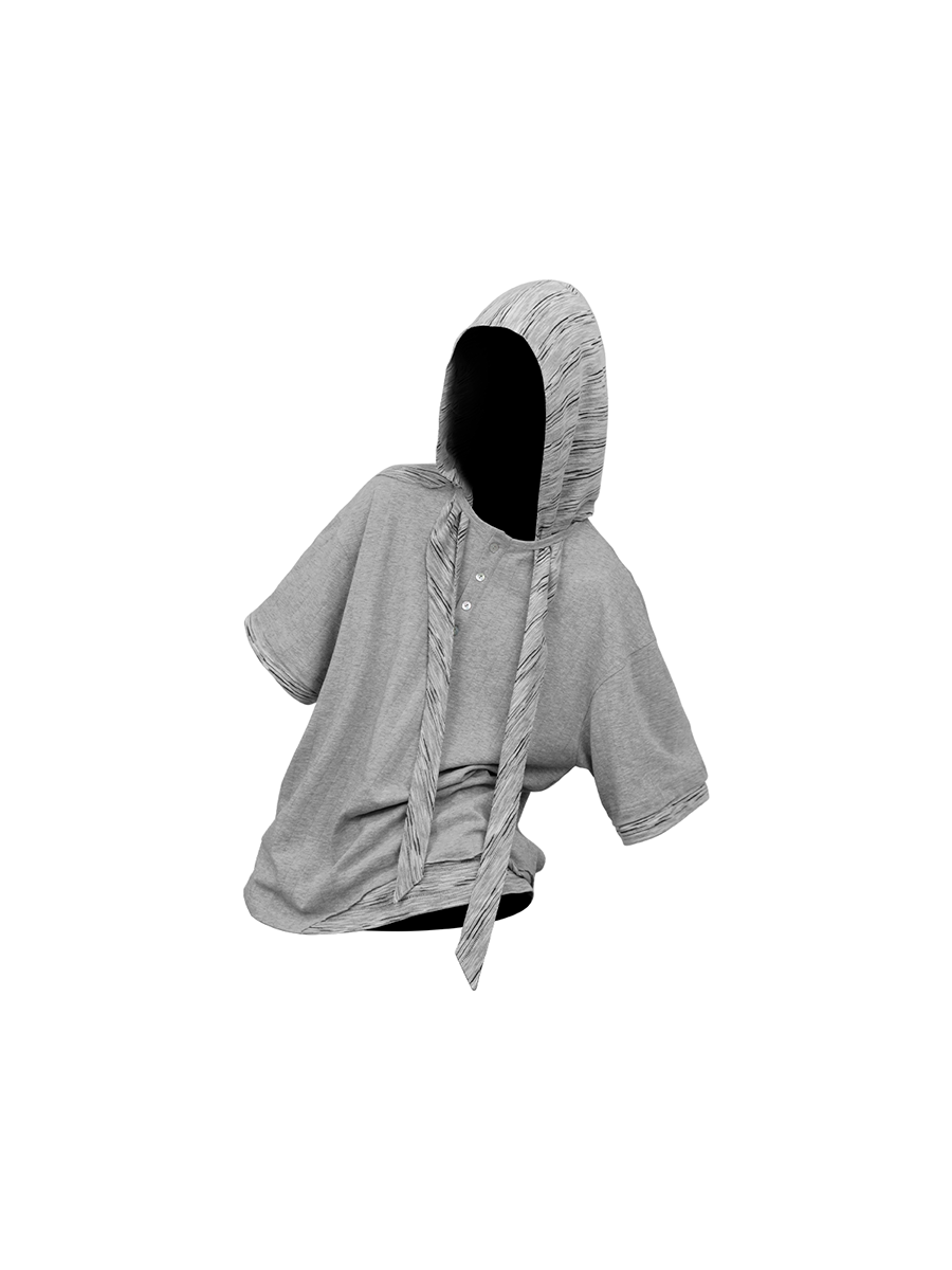 RELABEL Removable Hood Dark Knitted Tee