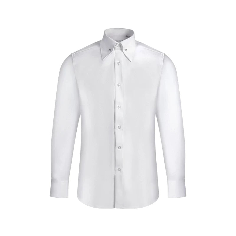 CULTUM White Pointed Collar Wrinkle-Resistant Slim Fit Dress Shirt