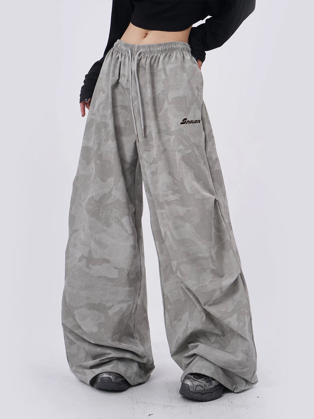 SAMUSAN Loose Pleated Sports Casual Wide Leg Pants