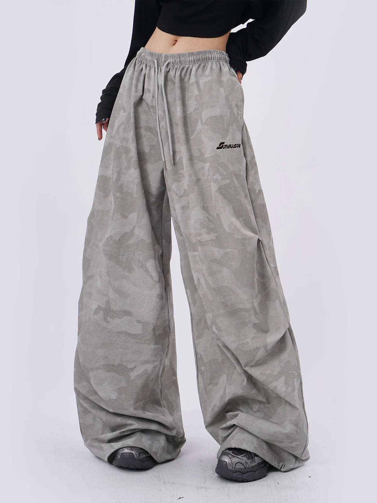 SAMUSAN Loose Pleated Sports Casual Wide Leg Pants