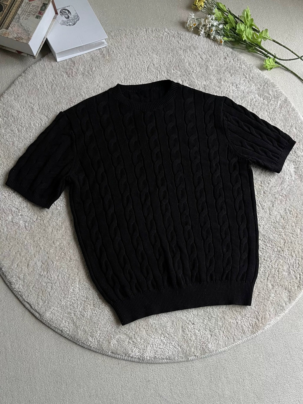 Xanvas Twisted Round Neck Straight Shoulder Knitted Tee