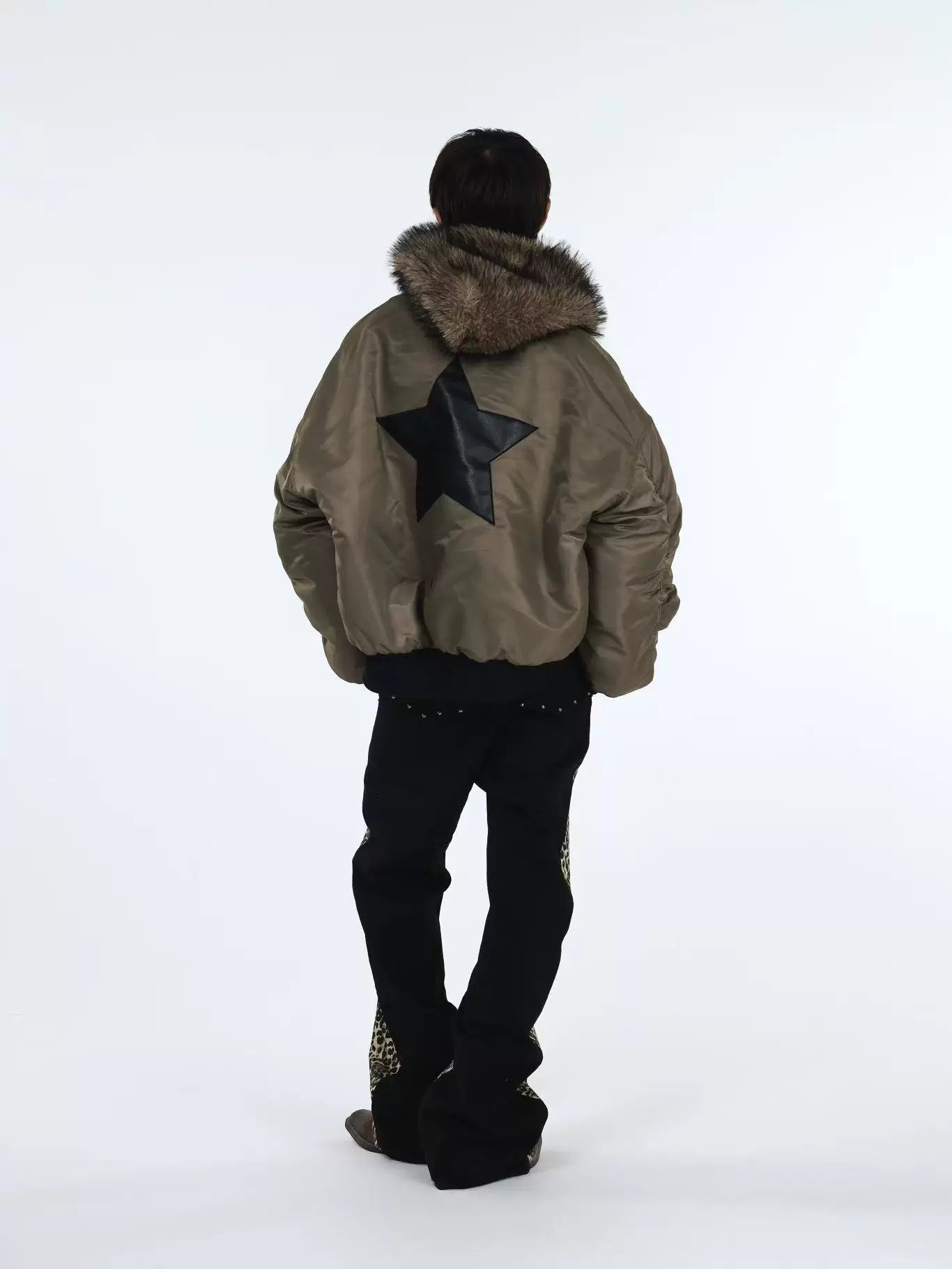 DETW Retro Double Leopard Print Micro-stack Visual Jeans