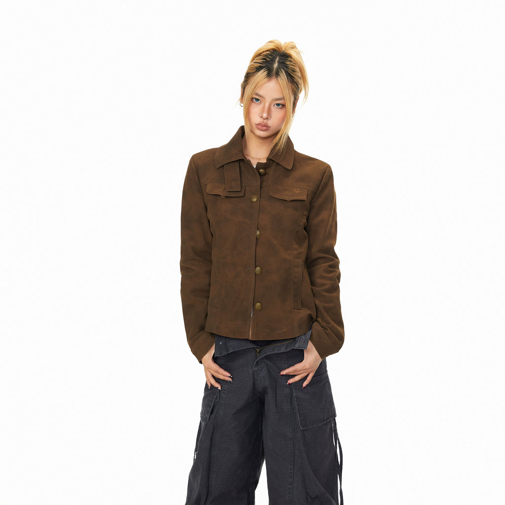 Mershier Suede Embroidered Lapel Jacket