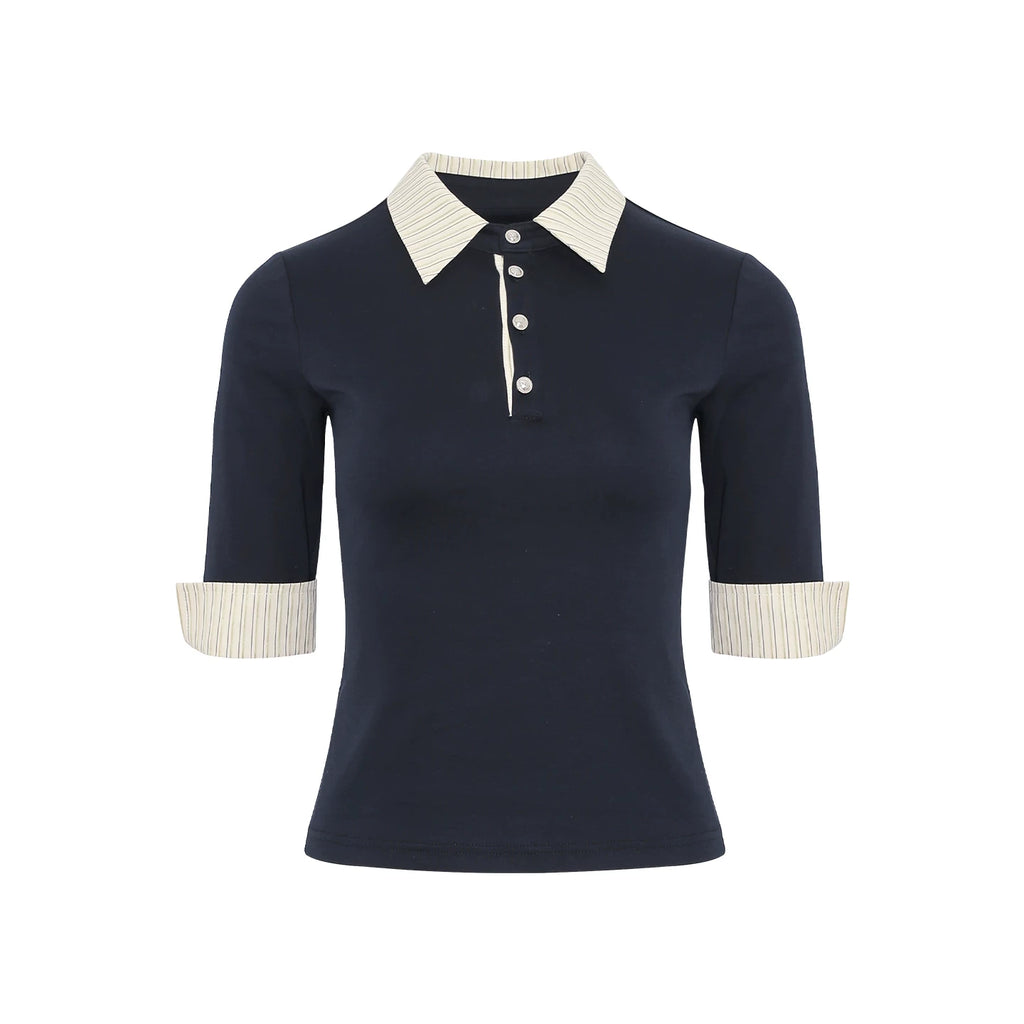 Wildberry Knee-Length Striped French-Style Relaxed Blouse