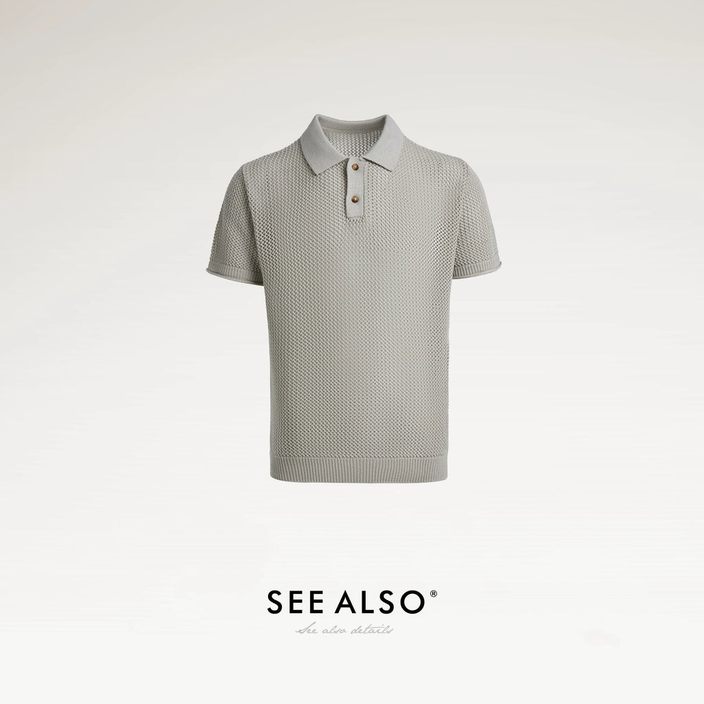 SEE ALSO Cutout Breathable Linen Knit Polo Shirt