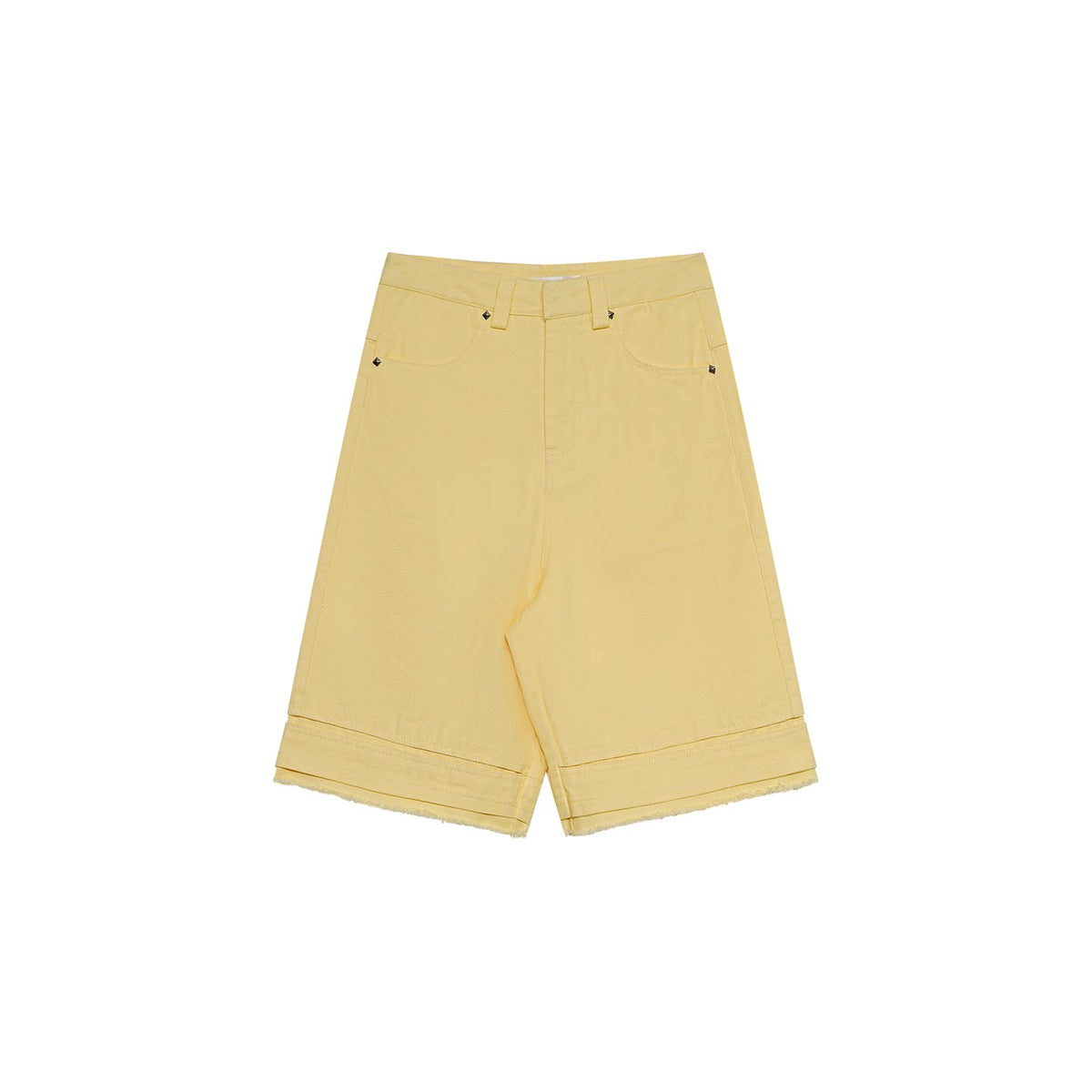 FUNKYFUN Raw Denim Pleated Frayed Loose Straight Shorts