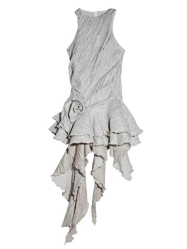 JNYLON Vintage Pleated Irregular Ruffle Dress