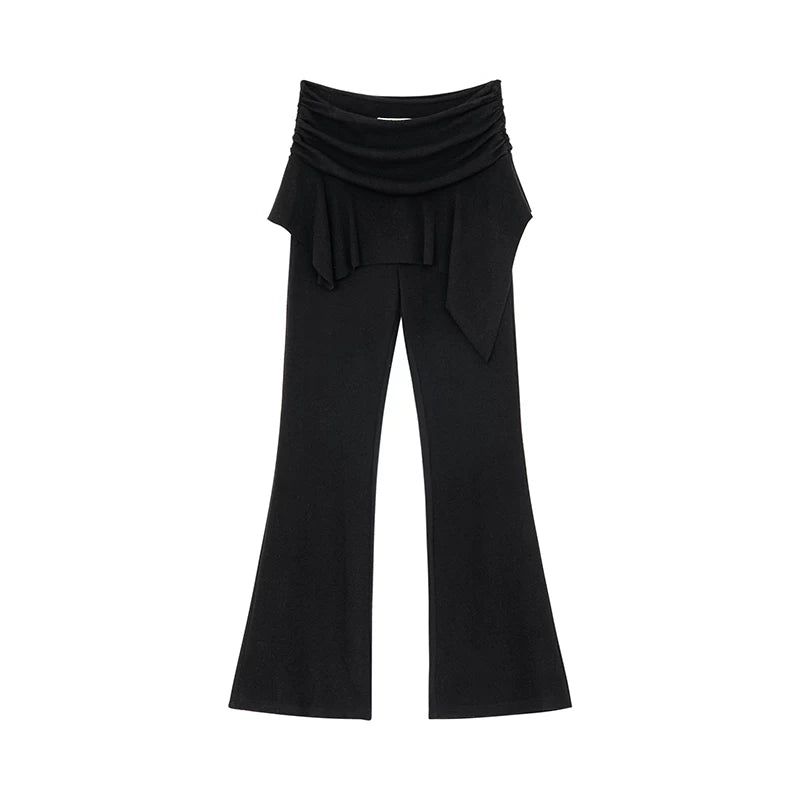 KANO Irregular Flounce Hem High-Waist Flared Leggings