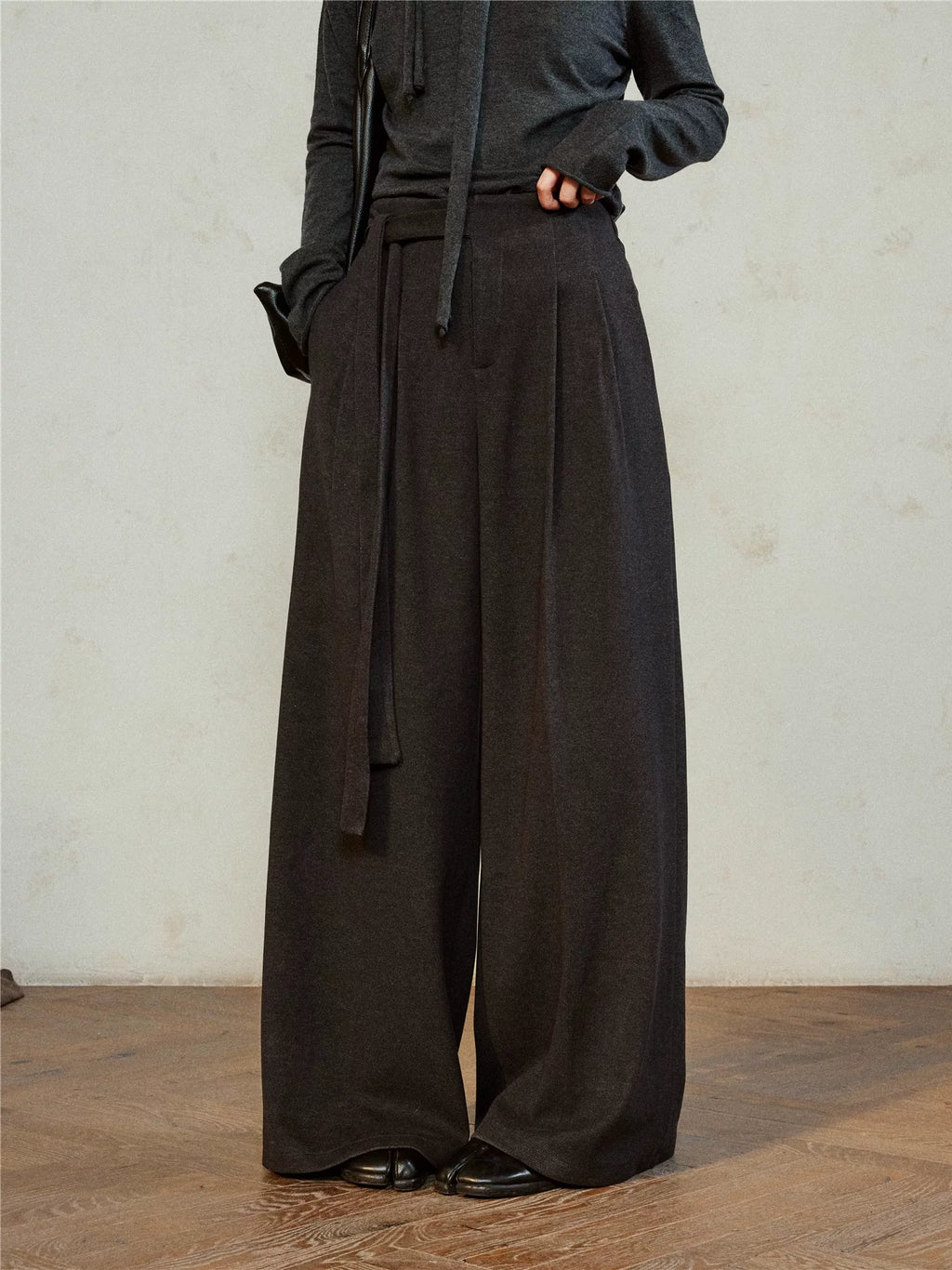 SUNYVONNE Minimalist Lazy Style Lace-Up Wide Leg Pants