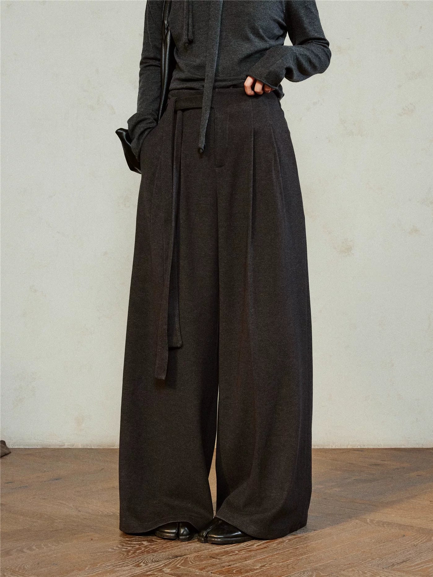 SUNYVONNE Minimalist Lazy Style Lace-Up Wide Leg Pants