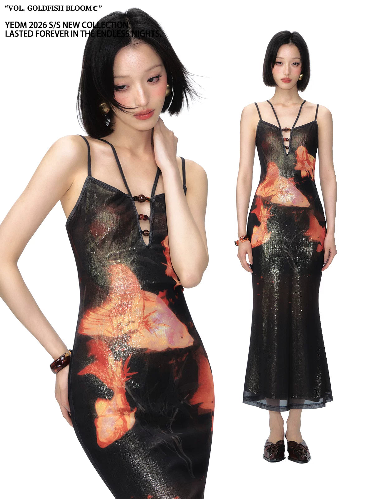 YEDM Goldfish Spark 400g Cool-Touch Bodycon Slip Dress