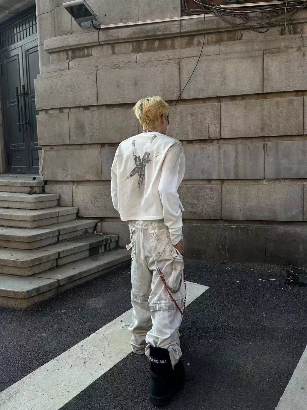 DETW-24AW red heart scalpel spray dirty water Boxy Long Sleeve Tee