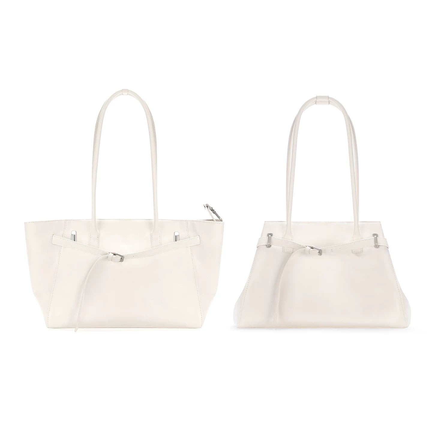 JANDRESS White Soft Leather Shoulder Bag with Magnetic Snap