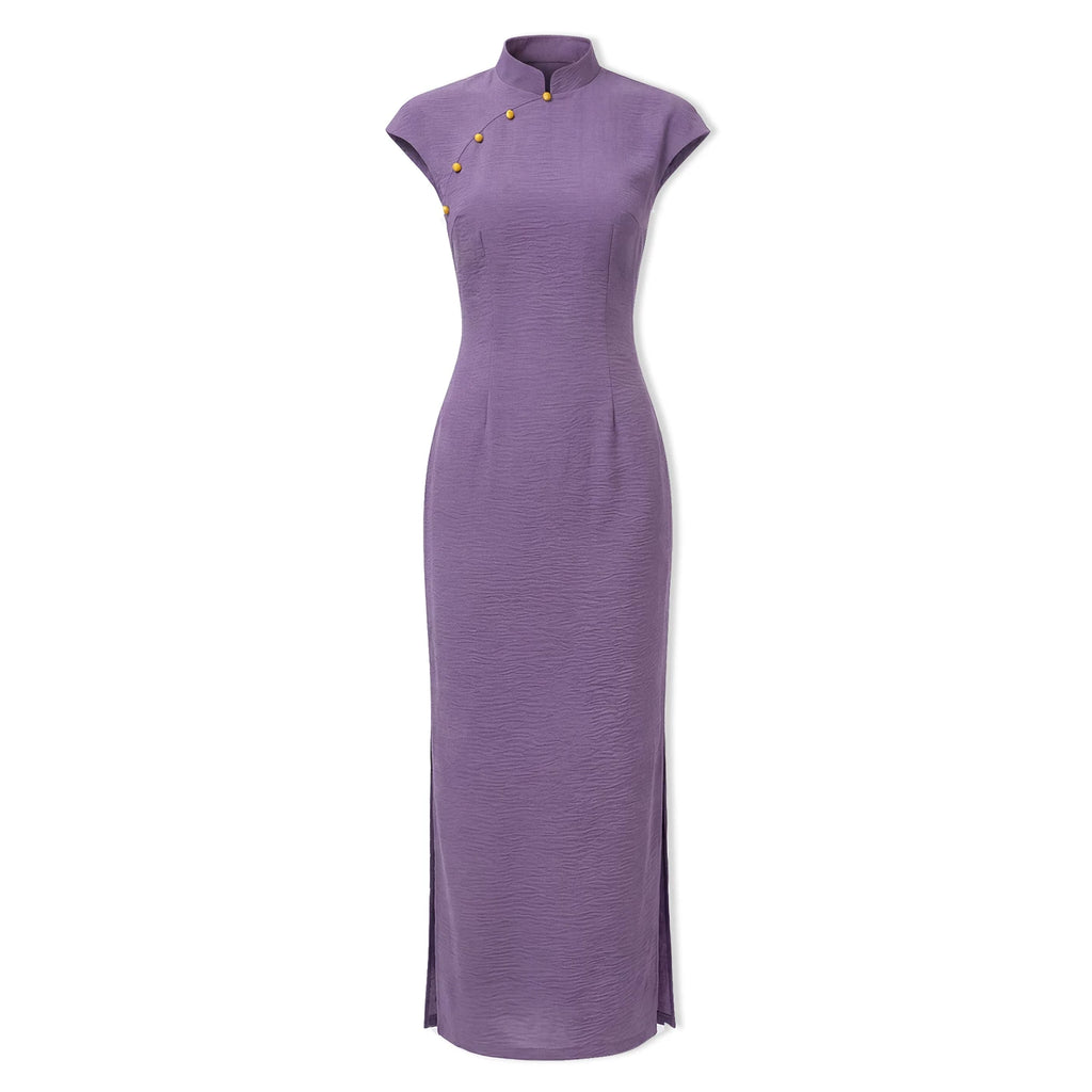 ZIHE Ice Silk Wrinkle-Resistant Long Qipao Dress
