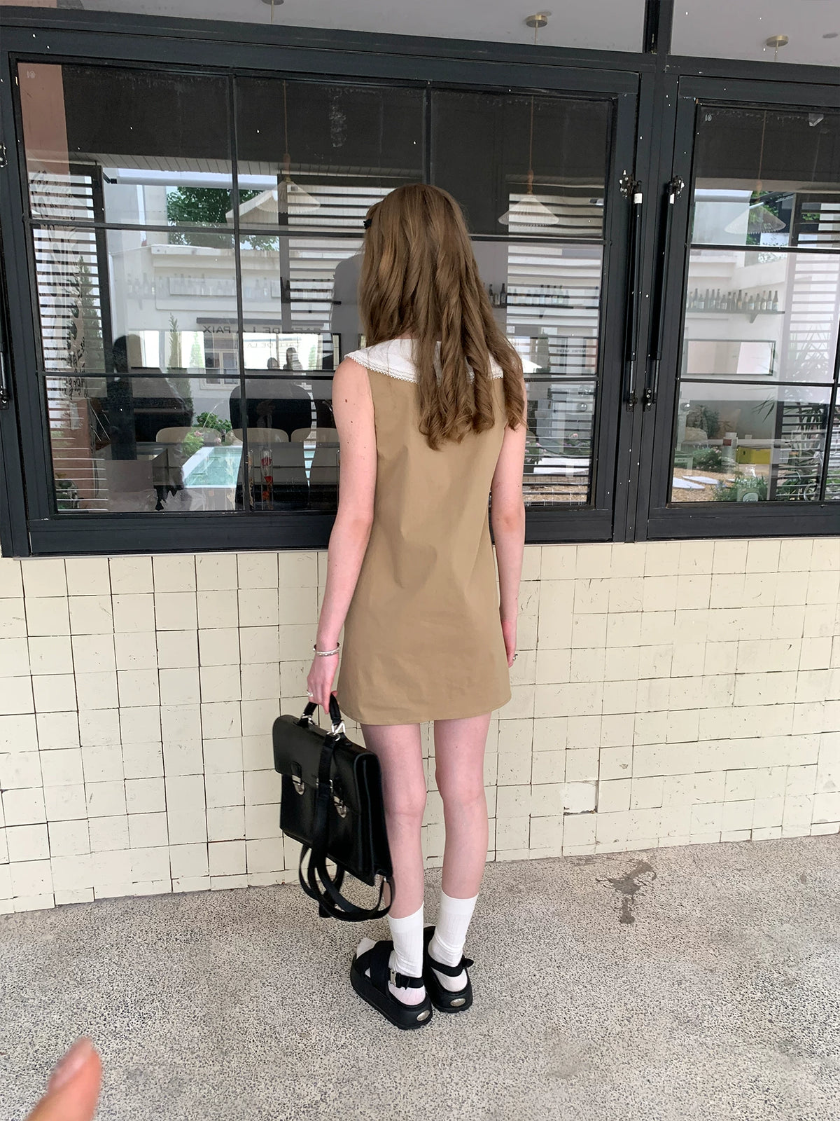 silvernorth lake Khaki Collegiate Lace A-Line Mini Dress