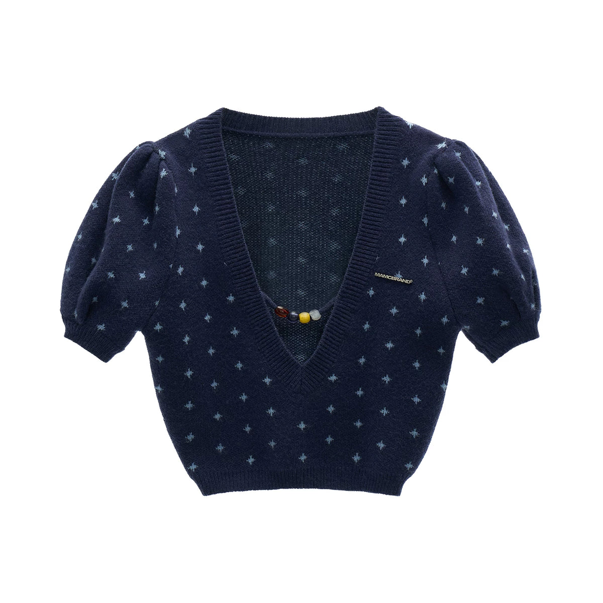 MAMC V-Neck Puff Sleeve Slim Fit Soft Knit Sweater
