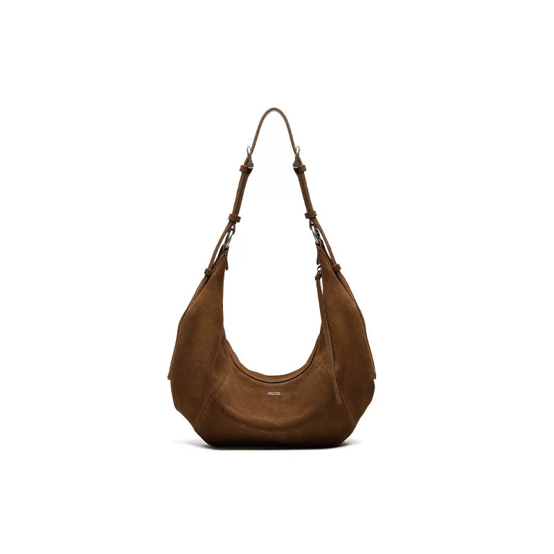 muva. Leather Crescent Shoulder Bag - Zip Top