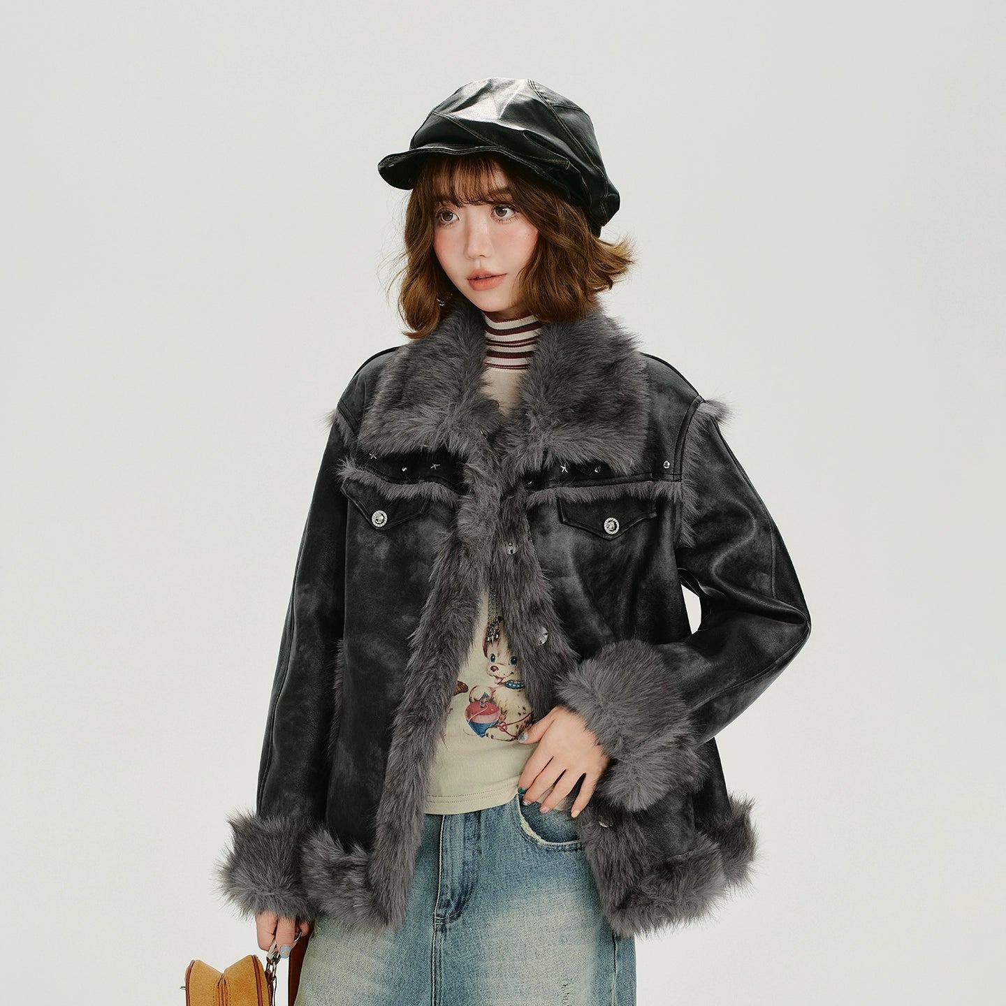 Girlyhalo Vintage Smudged Fur All-in-one Jacket