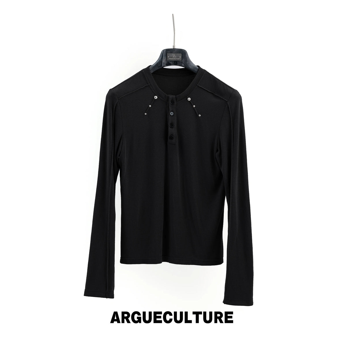 ArguE CulturE Deconstructed Studded Slim-Fit Henley Long-Sleeve Tee