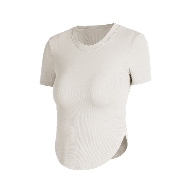 Athena Lulu Ribbed Sports Short Sleeve Blouse with Chest Pads
