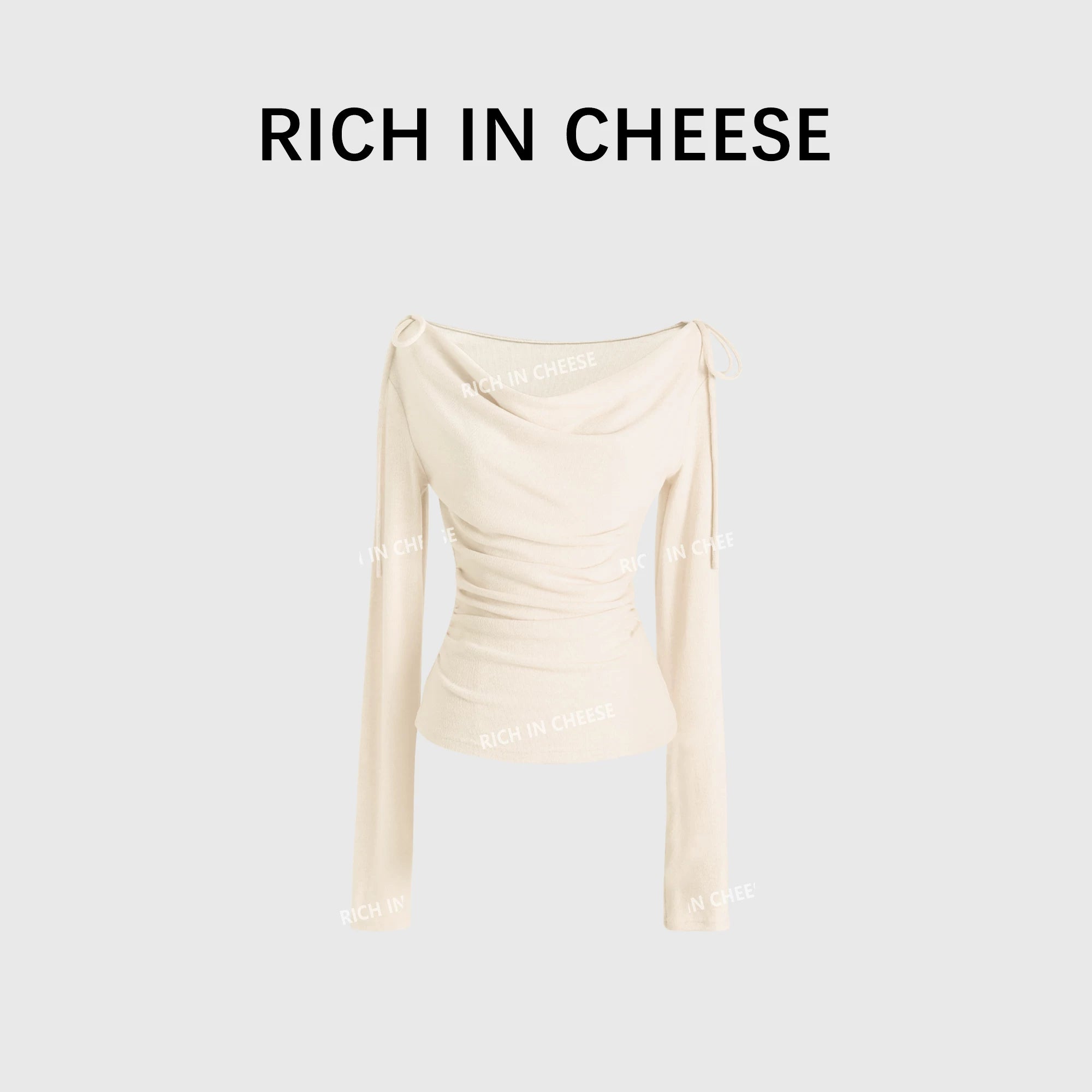 RICH IN CHEESE Pure Desire Swing Neck Knitted Waist Pleated Long Sleeves