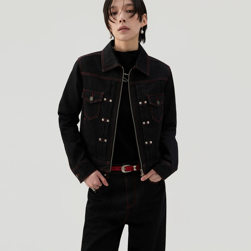 Sameuoo Stud Trim Short Denim Jacket