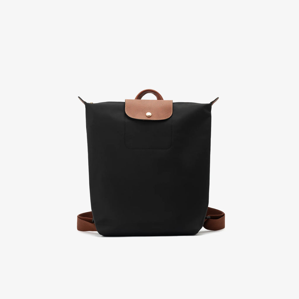 NO LOGO Top-Grain Leather Nylon Backpack - Zip-Top
