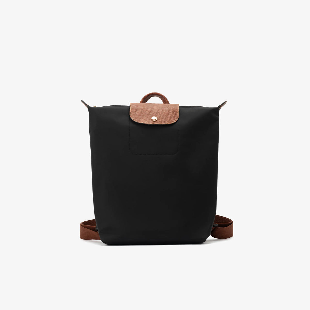 NO LOGO Top-Grain Leather Nylon Backpack - Zip-Top