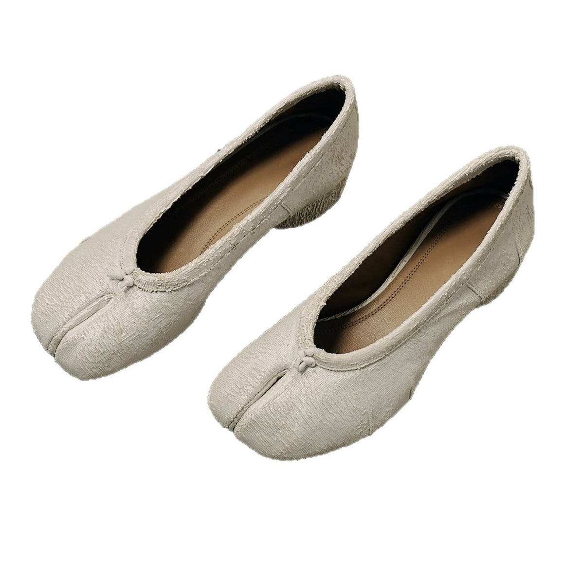 HZxingj Leather Split-Toe Chunky Heel Ballet Flat