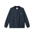 KANO Navy Bear Embroidery Plaid Trim Baseball Jacket