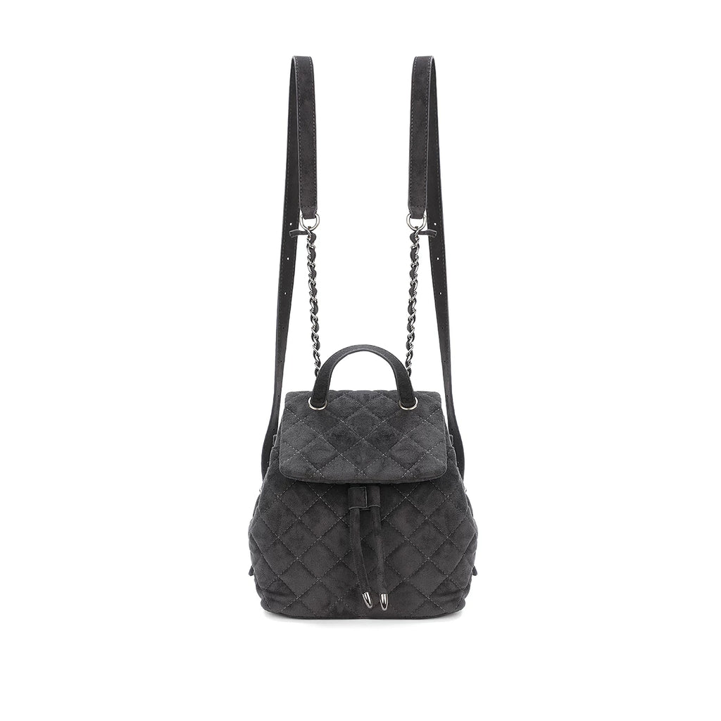 JANDRESS Black-Gray Quilted Faux Leather Chain Backpack