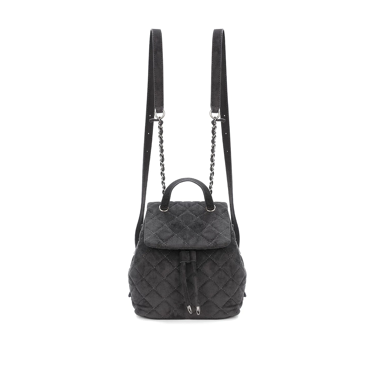 JANDRESS Black-Gray Quilted Faux Leather Chain Backpack