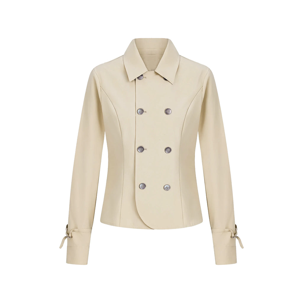 JIKOO Notch Lapel Double-Breasted Cropped Jacket