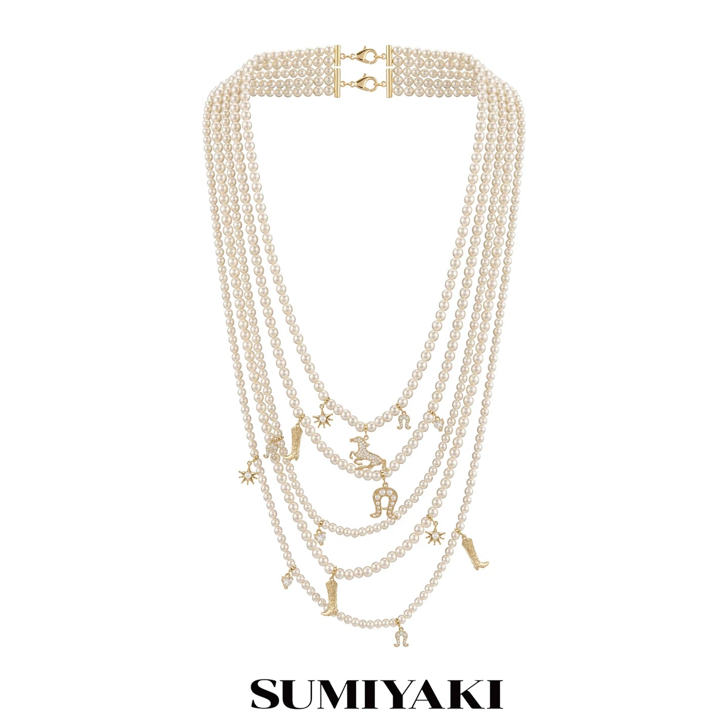 SUMIYAKI Flash Pony Full of Diamonds Multi-layer Pearl Necklace