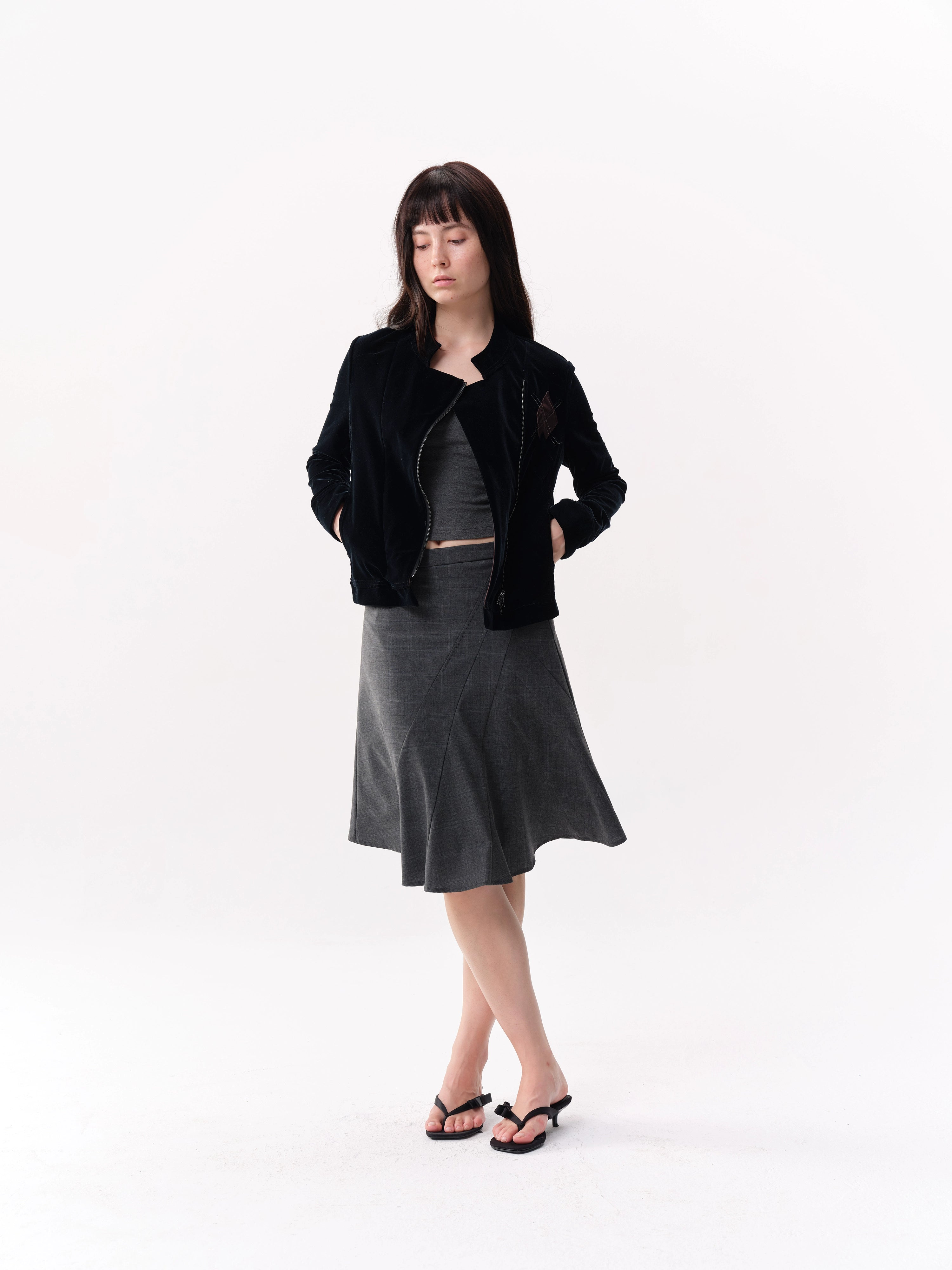 NOT UGLY Velvet Slanted Placket Rhombus Line Jacket
