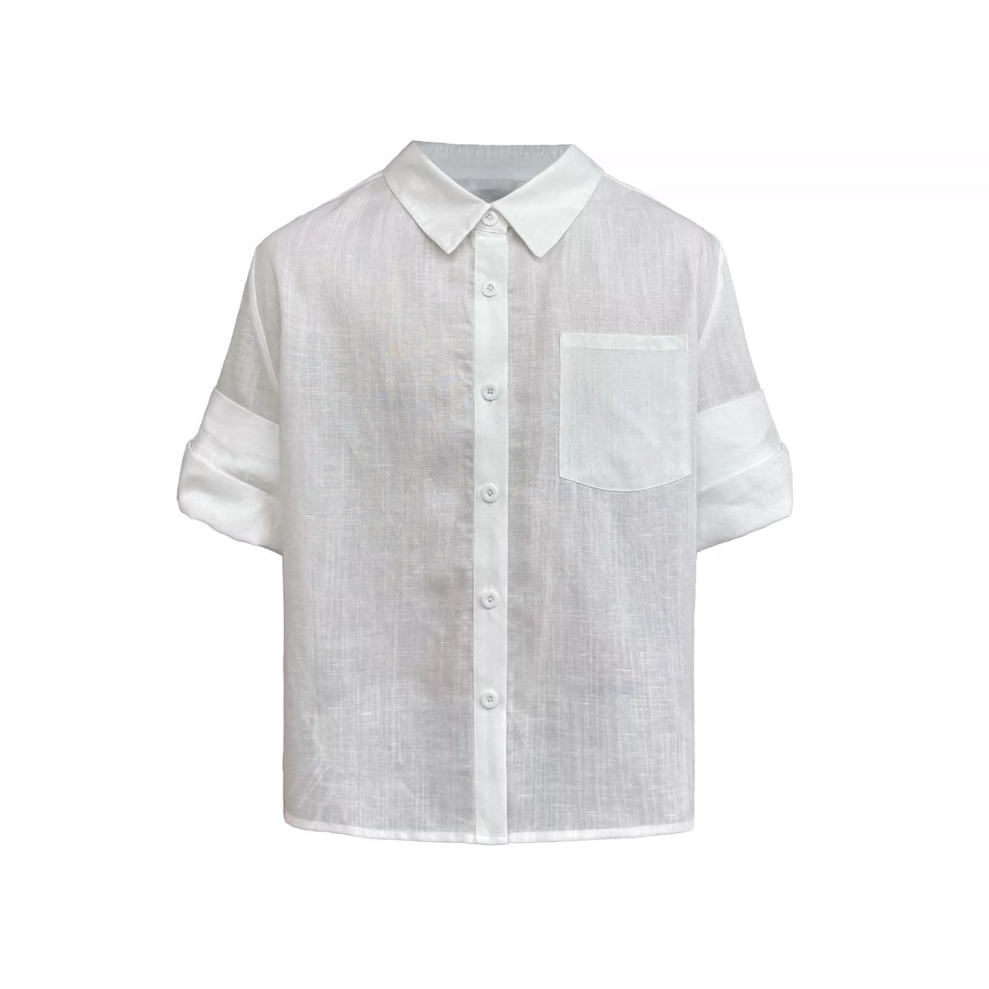 JCAESAR Vein Tencel Linen Rolled Hem Shirt