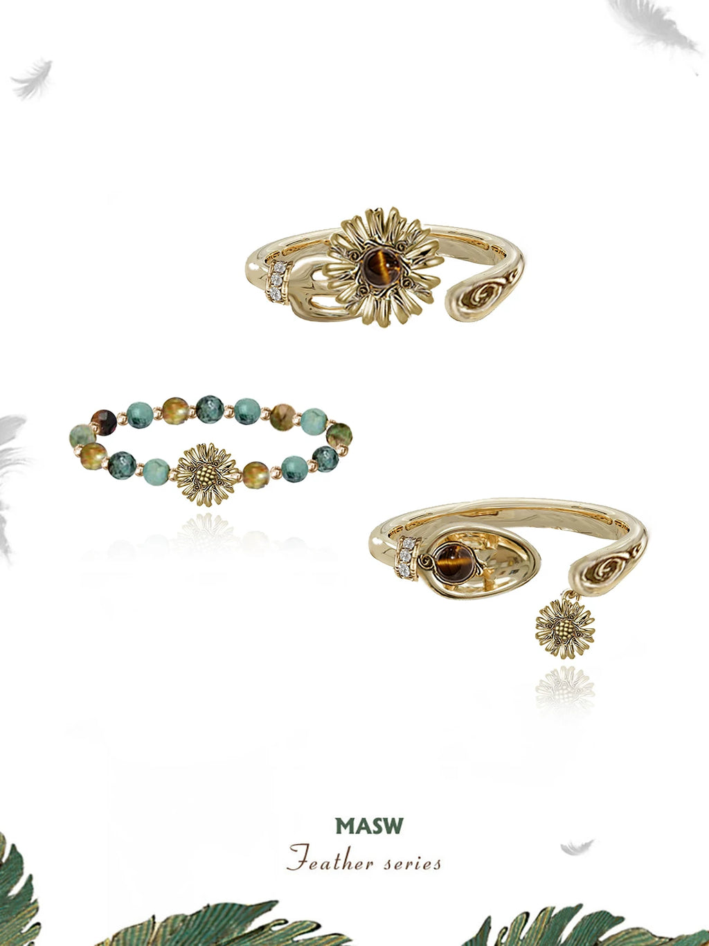 MASW Vintage Gold Beaded Daisy Ring