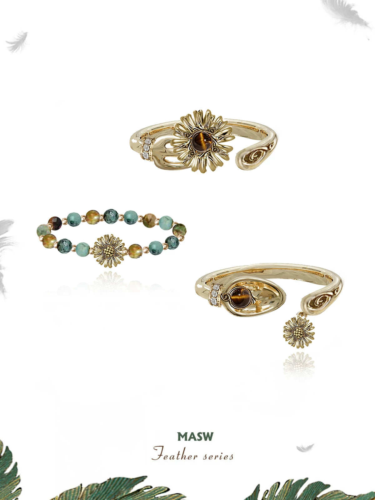 MASW Vintage Gold Beaded Daisy Ring