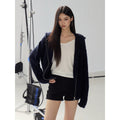 WITHMIN Dark Blue Hooded Knit Zip-Up Cardigan