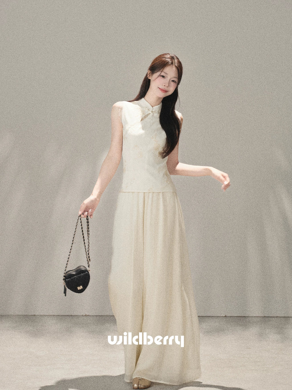 Wildberry Sleeveless Shirt High Waist Straight Chiffon Casual Pants Set
