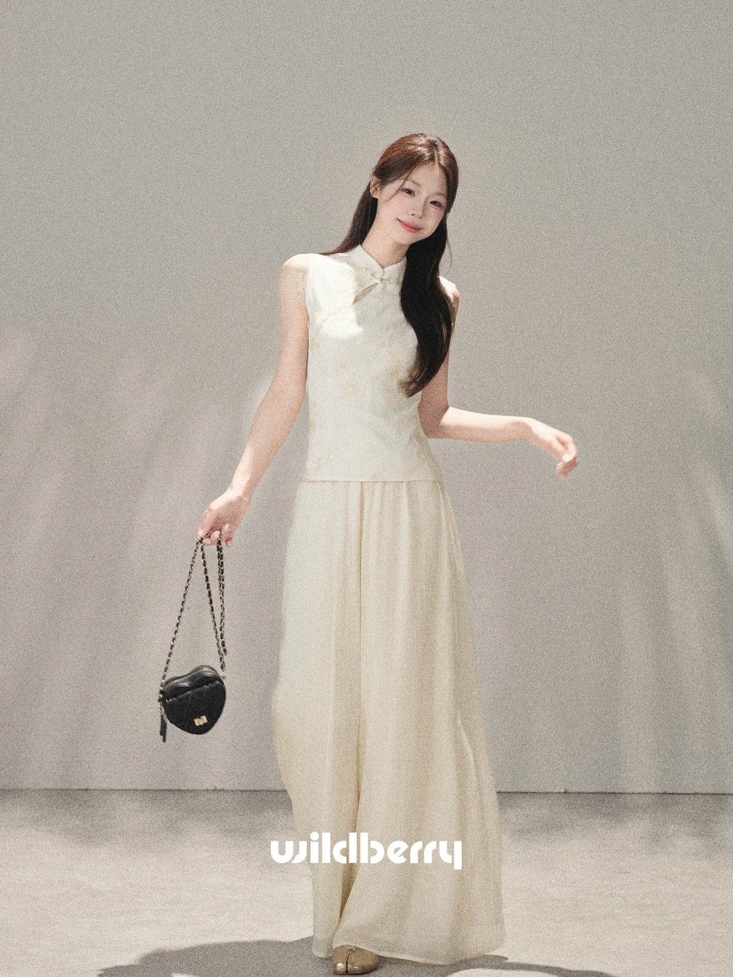 Wildberry Sleeveless Shirt High Waist Straight Chiffon Casual Pants Set