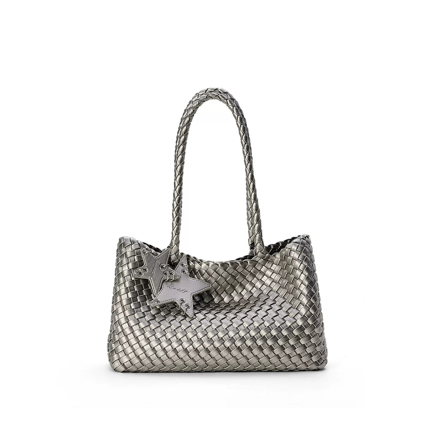 ECODAY Champagne Woven PU Leather Shoulder Bag