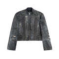 FACEON LAB Dark Akila Washed Motorcycle Denim Jacket - As Seen on Ding Yuxi